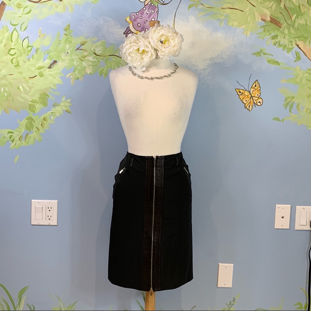 Blue Deep Partial Leather Zip Up Skirt size 42